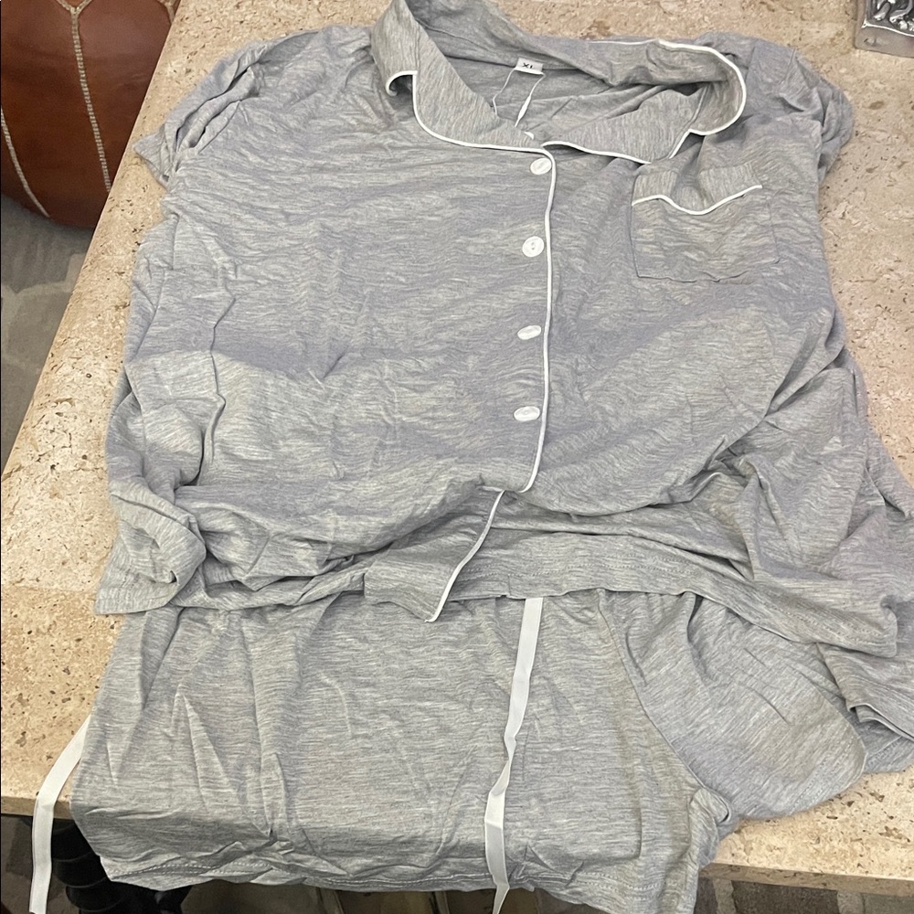 Gray Button-Up shorty Pajama Set